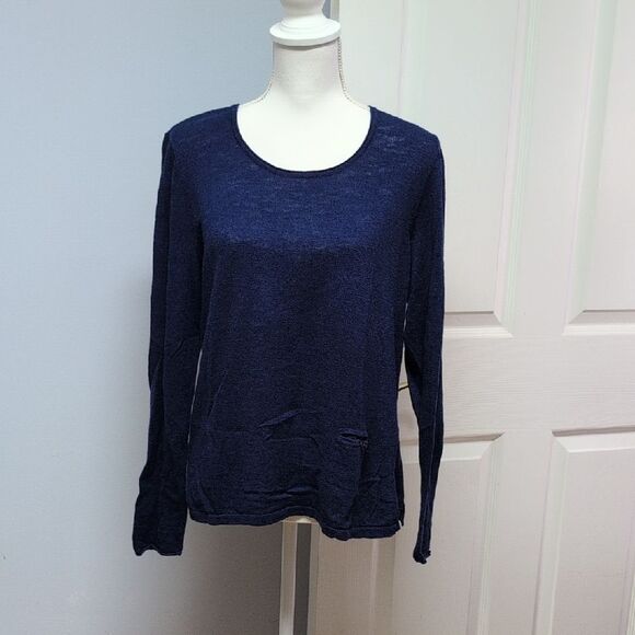 J. Jill Sweaters - J. Jill Deep Blue Linen Blend Long Sleeve Sweater Small Pocket Accent Size M